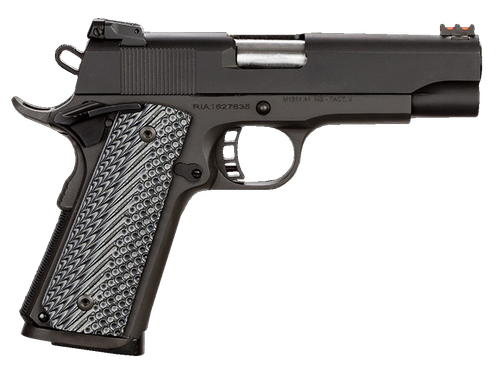 Rock Island 51487 Rock Ultra MS 45 ACP Caliber with 4.25" Barrel, 8+1 Capacity, Overall Black Parkerized Finish Steel, Beavertail Frame, Serrated Slide & Black/Gray G10 Grip