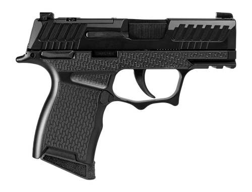 Shark Coast Tactical SCC05844CALI1 P365 Compact Frame 9mm Luger 10+1 3.10" Black Barrel, Black Cerakote Stainless Steel Serrated Slide, Black Stainless Steel Frame w/Picatinny Rail