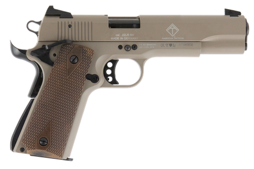 GSG GSG2210M1911T 1911  22 LR 10+1 5" Threaded Barrel, Tan Serrated Slide & Zinc Alloy w/Beavertail Frame, Double Diamond Walnut Grip