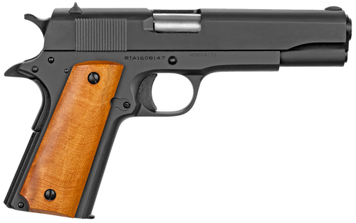 Rock Island 51815 GI Standard FS *CA Compliant 38 Super Caliber with 5" Barrel, 10+1 Capacity, Overall Black Parkerized Finish Steel Beavertail Frame, Serrated Slide & Wood Grip