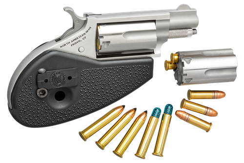 North American Arms 22MSCHG Mini-Revolver  22 LR or 22 WMR 5 rd 1.13" Barrel, Overall Stainless Steel Finish, Black Synthetic Holster Grip, Includes Cylinders