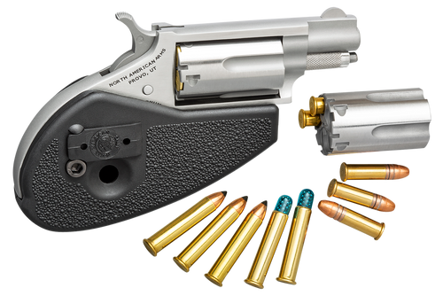 North American Arms 22MSCHG Mini-Revolver  22 LR or 22 WMR 5 rd 1.13" Barrel, Overall Stainless Steel Finish, Black Synthetic Holster Grip, Includes Cylinders