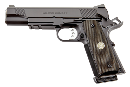 Wilson Combat CQBLRCAALLBLACK CQB *CA Compliant Full Size Frame 45 ACP 8+1 5" Carbon Steel Slide Diamond Wood w/ Pewter Medallions Grip