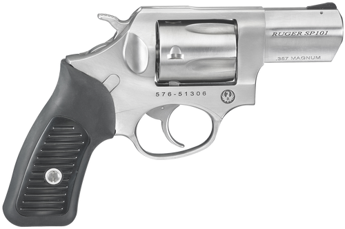 Ruger 5718 SP101  357 Mag 5rd 2.25" Satin Stainless Steel Barrel, Cylinder & Frame, Black Rubber Grip, Transfer Bar Safety, Exposed Hammer