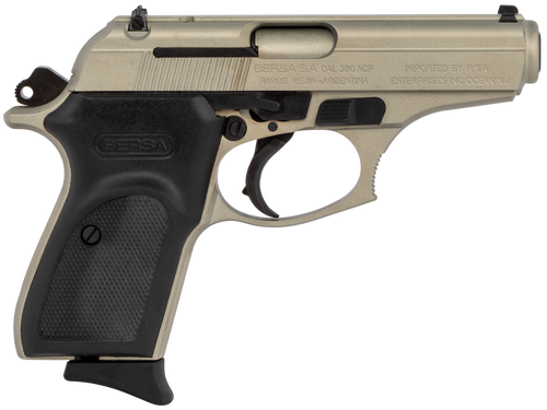 Bersa T380NKL8 Thunder  Micro-Compact Frame 380 ACP 8+1, 3.50" Satin Nickel Steel Barrel, Serrated Steel Slide & Aluminum Frame