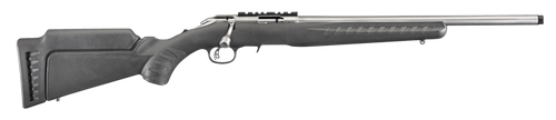 Ruger 8353 American Rimfire  Full Size 17 HMR 9+1 18" Satin Stainless Threaded Barrel, Satin Stainless Scope Rail Receiver,  Black Synthetic Adjustable Stock, Right Hand