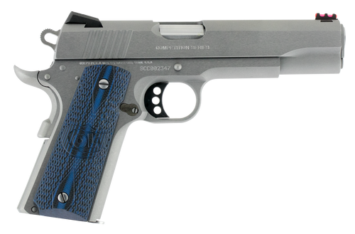 Colt Mfg O1070CCS Competition Government 45 ACP 8+1 5" Stainless National Match Barrel, Serrated Slide & Frame w/Beavertail, Checkered Blue G10 Grip, Ambidextrous