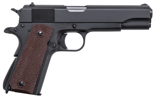 Auto-Ordnance 1911BKO9 1911 A1 GI Spec 9mm Luger 9+1, 5" Stainless Steel Barrel, Matte Black Serrated Carbon Steel Slide & Frame w/Beavertail, Brown Checkered Polymer Grip