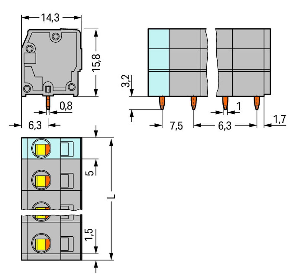 Pack 10 bornes 2 entrées x 2.5 mm² - Wago Dismo