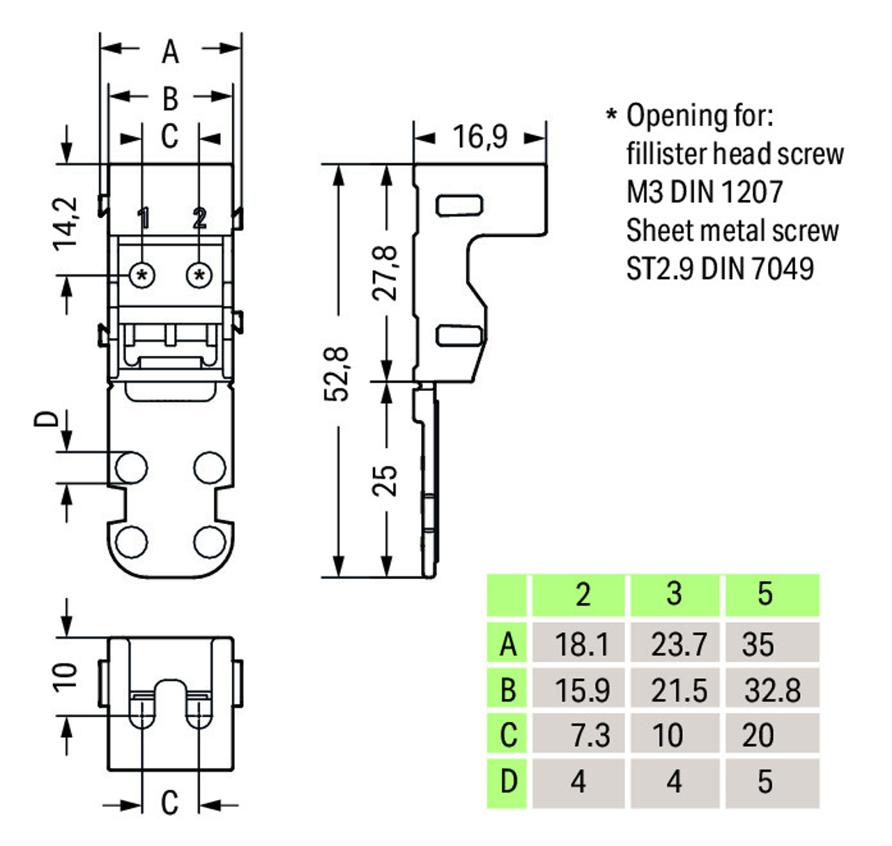 Wago 4 mm Mounting Carrier for 5-Conductor 221 Series Lever-Nuts, Screw,  White (Wago 221-505)