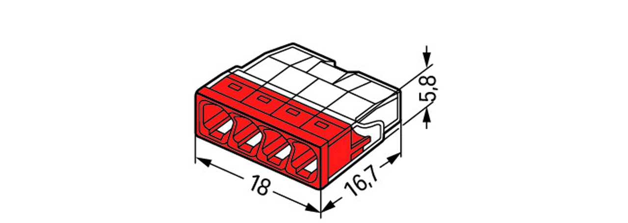 Wago 2273-204 PUSHWIRE® splicing connector; 4-conductor, red Pack of 100