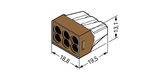 Wago 773-606 6-conductor, PUSH WIRE connector for junction boxes; for solid conductors; max. 4 mm; brown clear housing; brown cover; Surrounding air temperature: max 60C; 2,50 mm Pack of 50