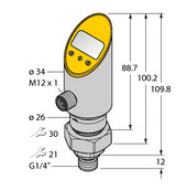 Turck Ps016V-504-Li2Upn8X-H1141 Pressure Sensor (Rotatable), With Analog Output and PNP/NPN Transistor Switching Output, Output 2 Reprogrammable as Switching Output