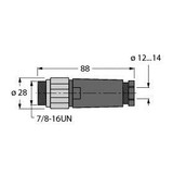 Turck Bsv4140-0/16 Accessories for Fieldbus Systems, Field-Wireable Connector, 7/8 Male, Straight"