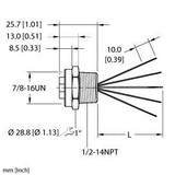 Turck Rkf 50-0.2M/Npt Single-ended Receptacle, Female Receptacle
