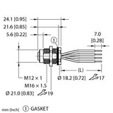 Turck FKFD44PT-0.5/M16 M12 Power Receptacle, Rear Mount, 63V, 0.5m Conductor, T-coded 4-Pin Connector, M16 x 1.5 Thread