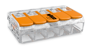 WAGO 221-415 COMPACT 5-Conductor Lever-Nut Splicing Connector, 24–12 AWG, Transparent