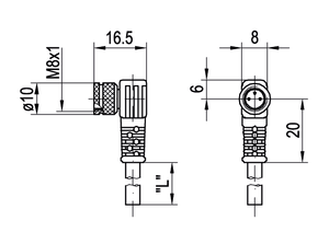 SensoPart K3-2m-W-PUR M8 socket, 3-pin, 90° angled, open ends, 3-wire, length 2 m, a-coded, PUR, IP 67, IP 69