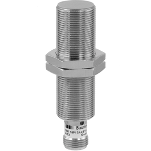 Baumer IFRM 18P37A4/S14L (11111680) | PNP NC Inductive Proximity Sensor, 18mm Quasi-Flush, 8mm Range, M12 Connector, 75mm Extended Body, Brass, IP67