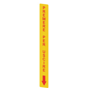 Pizzato VF AP-A1AGR01 Yellow Adhesive Label with Red "PREMERE PER USCIRE" Text, 300x32 mm - Durable PC Material for Clear Exit Instructions