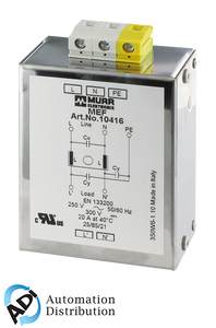 Murrelektronik 10416 mef emc-filter 1-phase 1-stage, i:20a u:250 vac/300 vdc snap on, universal filter