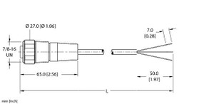 Turck Wd-Rkv 30-30M Single-ended Cordset, Straight Female Connector Turck Wd-Rkv 30-30M Single-ended Cordset, Straight Female Connector