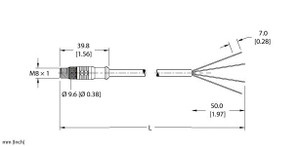 Turck Psgs 3M-0.5 Single-ended Cordset, Straight Male Connector Turck Psgs 3M-0.5 Single-ended Cordset, Straight Male Connector