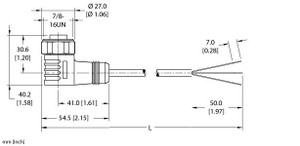 Turck Wd-Wkv 30-3M Single-ended Cordset, Right angle Female Connector