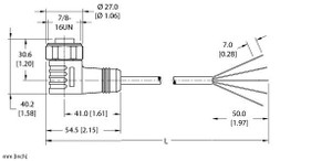 Turck Wd-Wkv 50-3M Single-ended Cordset, Right angle Female Connector Turck Wd-Wkv 50-3M Single-ended Cordset, Right angle Female Connector