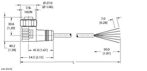 Turck Wd-Wkv 60-2M Single-ended Cordset, Right angle Female Connector Turck Wd-Wkv 60-2M Single-ended Cordset, Right angle Female Connector