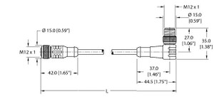 Turck Rk 4.5T-1.3-Ws 4.5T/S2501 Double-ended Cordset, Straight Female Connector to Right angle Male Connector Turck Rk 4.5T-1.3-Ws 4.5T/S2501 Double-ended Cordset, Straight Female Connector to Right angle Male Connector