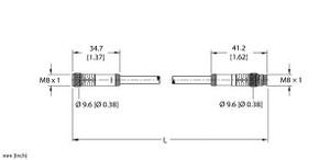 Turck Pkgc 4M-3-Psgc 4M Double-ended Cordset, Straight Female Connector to Straight Male Connector
