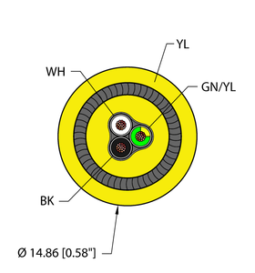 Turck Yel,Pvc,3X18,Pvc,Iaa,Itcerdb Bulk Cable RF51040