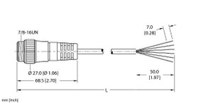 Turck Rsm 66-36M Single-ended Cordset, Straight Male Connector