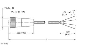 Turck Rkm 46D-3M Single-ended Cordset, Straight Female Connector