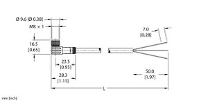 Turck Pkw 3M-P7X2-30 Single-ended Cordset, Right angle Female Connector Turck Pkw 3M-P7X2-30 Single-ended Cordset, Right angle Female Connector