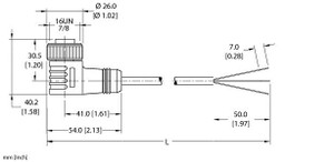 Turck Wkm 36-25M Single-ended Cordset, Right angle Female Connector Turck Wkm 36-25M Single-ended Cordset, Right angle Female Connector