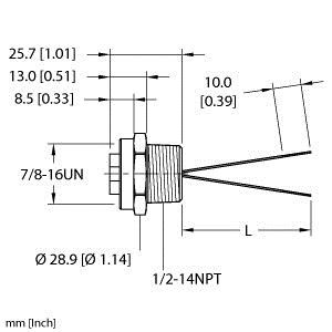 Turck Rkf 20-3M/Npt Single-ended Receptacle, Female Receptacle