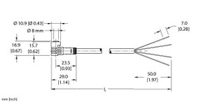 Turck Pkw 3Z-6/S90/S618 Single-ended Cordset, Right angle Female Connector Turck Pkw 3Z-6/S90/S618 Single-ended Cordset, Right angle Female Connector