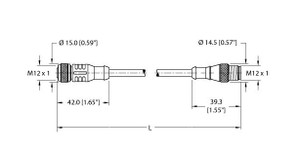 Turck Rk 4.5T-42-Rs 4.5T/S653 Double-ended Cordset, Straight Female Connector to Straight Male Connector