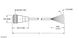 Turck Rkm 61-2M/S739 Single-ended Cordset, Straight Female Connector Turck Rkm 61-2M/S739 Single-ended Cordset, Straight Female Connector