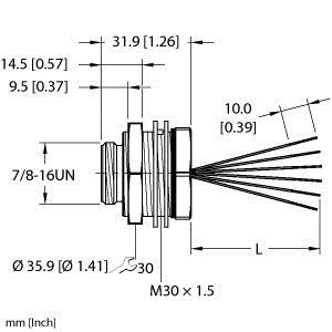Turck Rsfp 66-1M Single-ended Receptacle, Male Receptacle