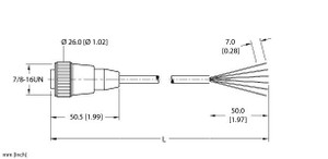Turck Rkm 61-104M Single-ended Cordset, Straight Female Connector Turck Rkm 61-104M Single-ended Cordset, Straight Female Connector