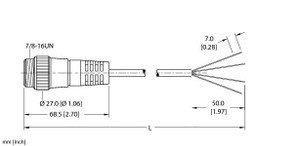 Turck Rsm 46-4M/S600 Single-ended Cordset, Straight Male Connector Turck Rsm 46-4M/S600 Single-ended Cordset, Straight Male Connector