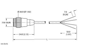 Turck Rsm 40-6M/S600 Single-ended Cordset, Straight Male Connector