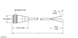 Turck Rkm 31-2M/S600 Single-ended Cordset, Straight Female Connector Turck Rkm 31-2M/S600 Single-ended Cordset, Straight Female Connector