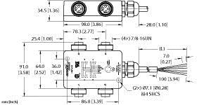 Turck 4 Rkf 40-15M 4-port Junction Box with Cable Home Run, 7/8 minifast I/O Ports, " Turck 4 Rkf 40-15M 4-port Junction Box with Cable Home Run, 7/8 minifast I/O Ports, "