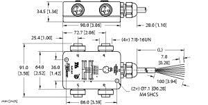 Turck 4 Rkf 30-10M 4-port Junction Box with Cable Home Run, 7/8 minifast I/O Ports, " Turck 4 Rkf 30-10M 4-port Junction Box with Cable Home Run, 7/8 minifast I/O Ports, "