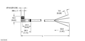 Turck Pkw 4M-P7X2-30 Single-ended Cordset, Right angle Female Connector Turck Pkw 4M-P7X2-30 Single-ended Cordset, Right angle Female Connector