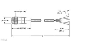 Turck Rsm 68A-13M Single-ended Cordset, Straight Male Connector